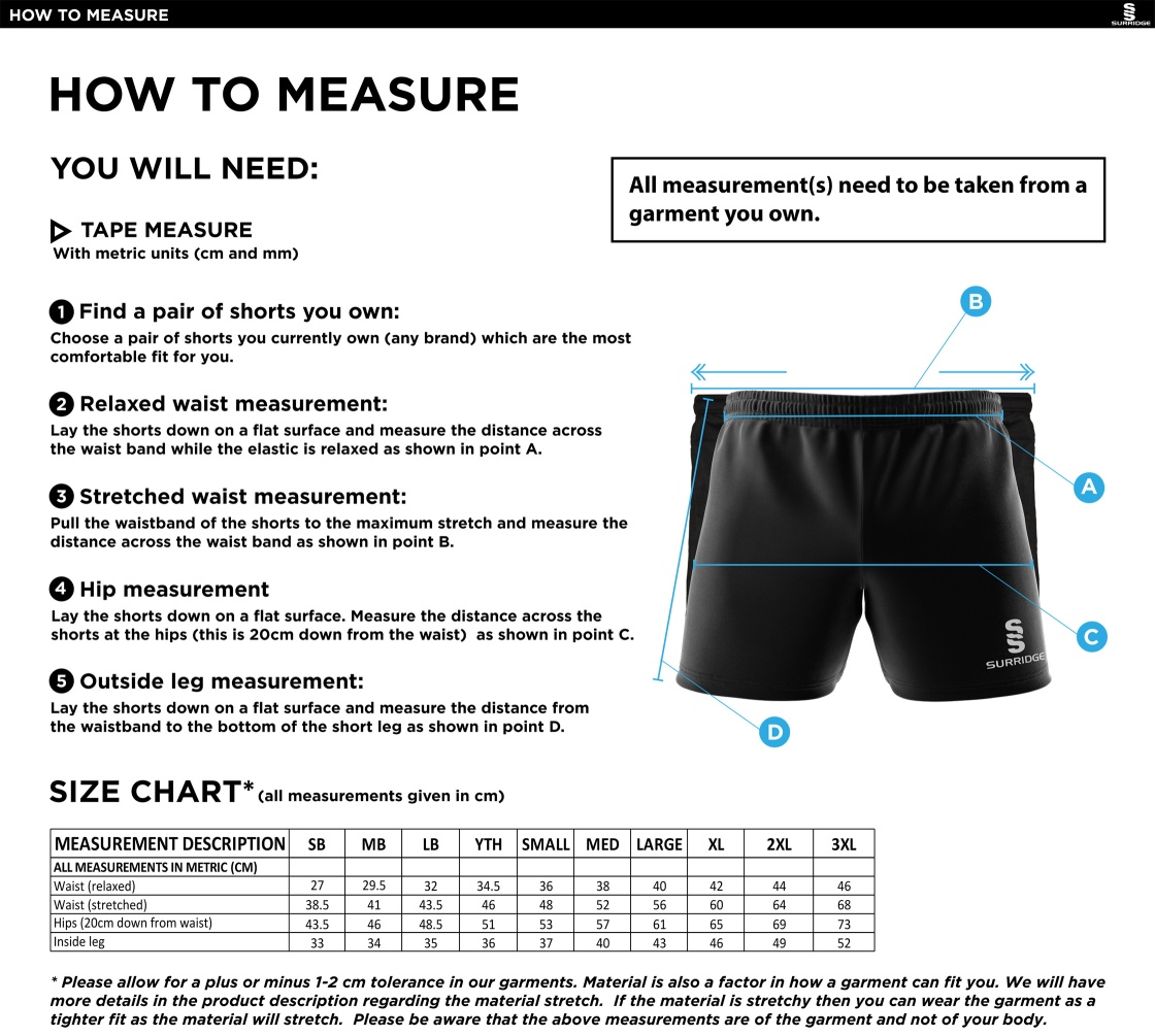 Ivanhoe CC - Performance Gym Short - Unisex Fit - Size Guide