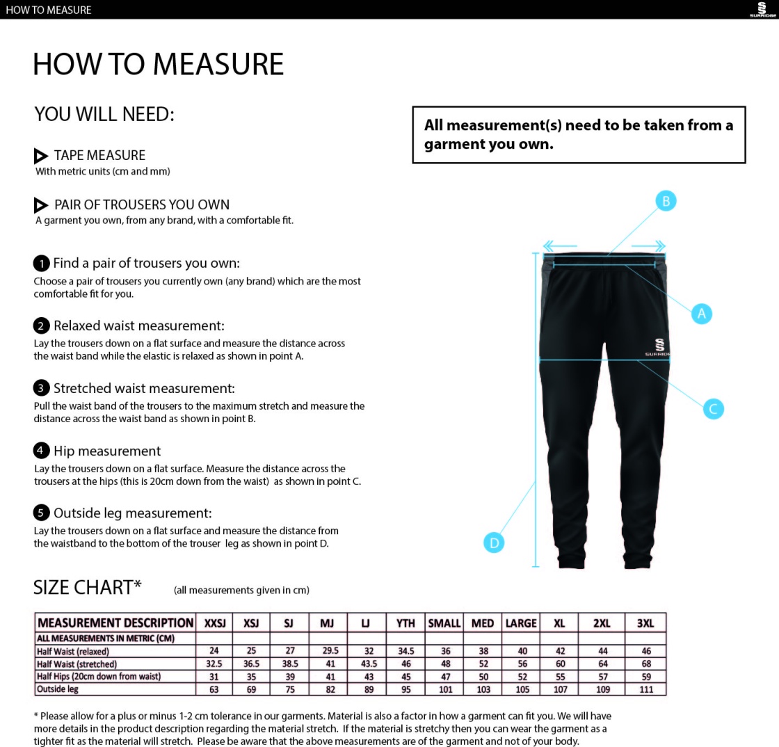 Ivanhoe CC - Skinny Pant - Unisex Fit - Size Guide