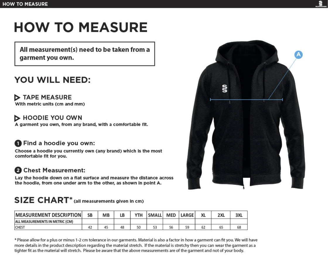 Ivanhoe CC - Dual Full Zip Hoody - Unisex Fit - Size Guide