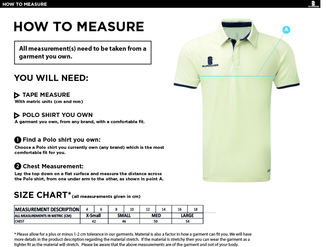 Ivanhoe CC - Dual Cricket Shirt Short Sleeve - Women's Fit - Size Guide