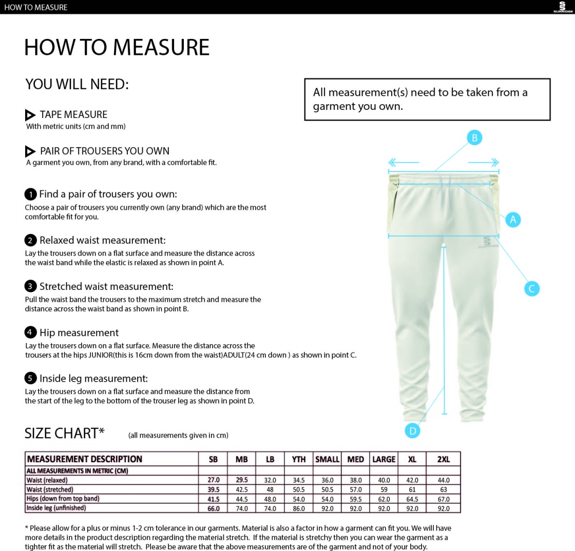 Ivanhoe CC - Ergo Playing Pant - Size Guide