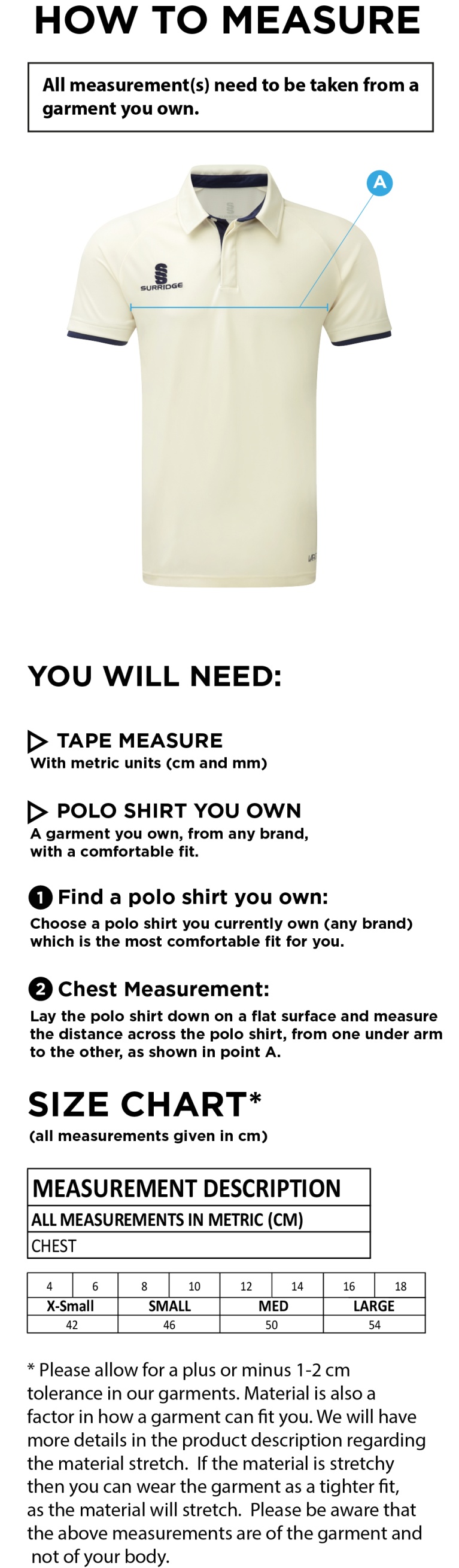 Ivanhoe CC - Dual Cricket Shirt Short Sleeve - Women's Fit - Size Guide